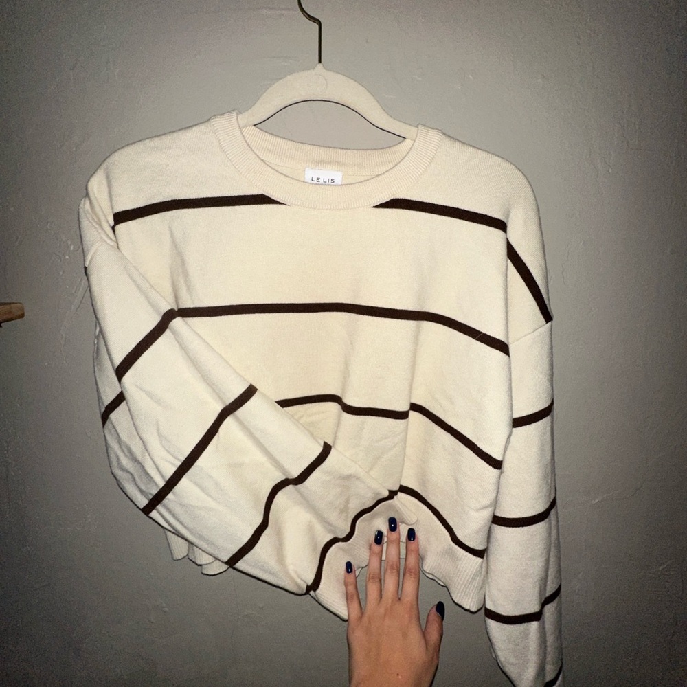 Le Lis Cream and Brown Knit Top